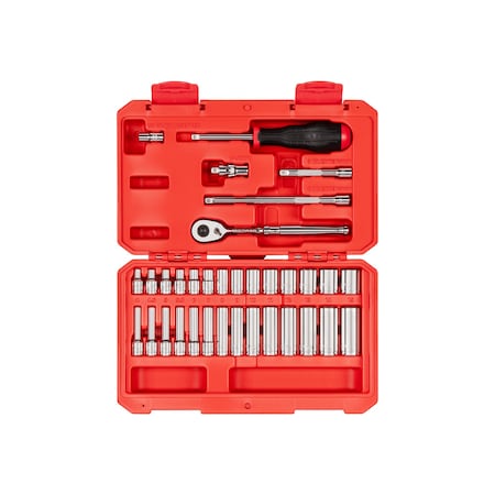 Tekton 1/4 Inch Drive 6-Point Socket and Ratchet Set, 34-Piece (4-15 mm) SKT05202